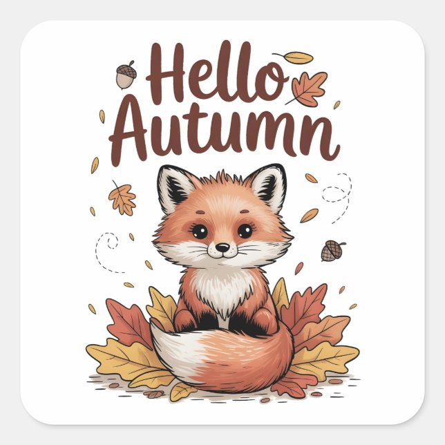 Pegatina Cuadrada Hola Otoño (Anverso)