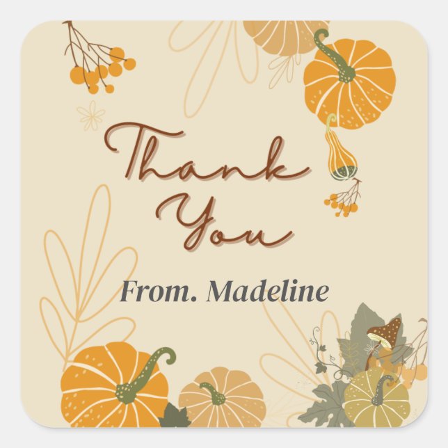 Pegatina Cuadrada Hola otoño otoño gracias pegatinas personalizados (Anverso)