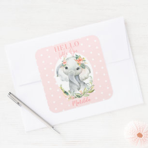 Pegatina Cuadrada Hola pequeña ducha de bebé elefante