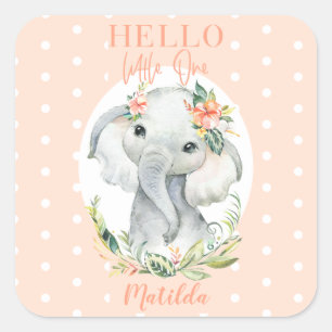Pegatina Cuadrada Hola pequeña ducha de bebé elefante