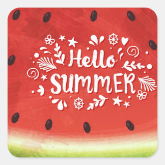 Pegatina Cuadrada Hola sandía de verano
