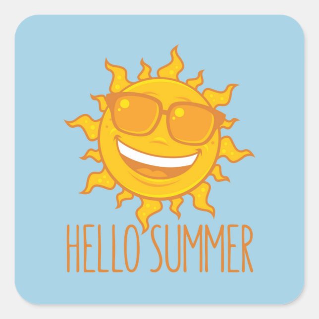 Pegatina Cuadrada Hola Sol de verano con gafas de sol (Anverso)