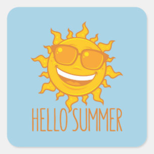 Pegatina Cuadrada Hola Sol de verano con gafas de sol