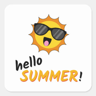 Pegatina Cuadrada Hola Sol de verano con gafas de sol