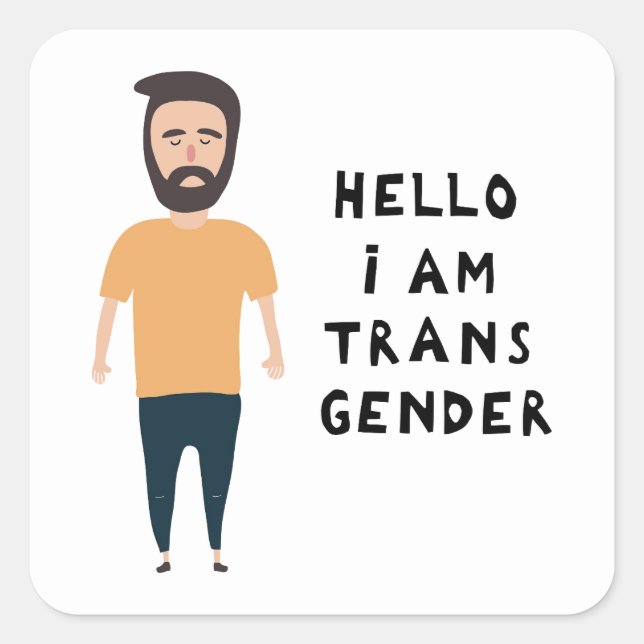 Pegatina Cuadrada Hola Soy Transgénero (Anverso)