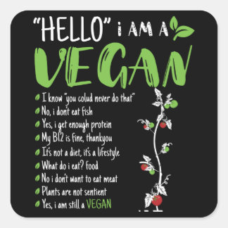 Pegatina Cuadrada Hola Soy Vegan