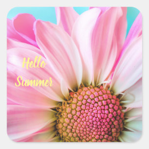 Pegatina Cuadrada Hola texto de verano con Flor