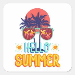 Pegatina Cuadrada Hola Verano Tipografía Solar Moderna Minimalista