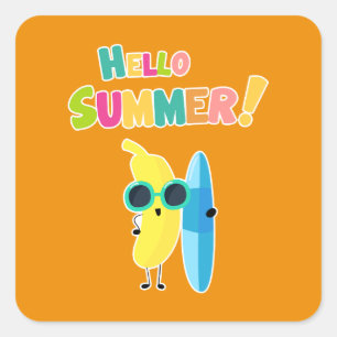 Pegatina Cuadrada ¡Hola Verano! Vacaciones Divertidas Plátano Fresco