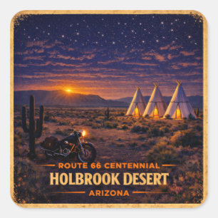 Pegatina Cuadrada Holbrook Arizona Resplandor del Atardecer de la Wi