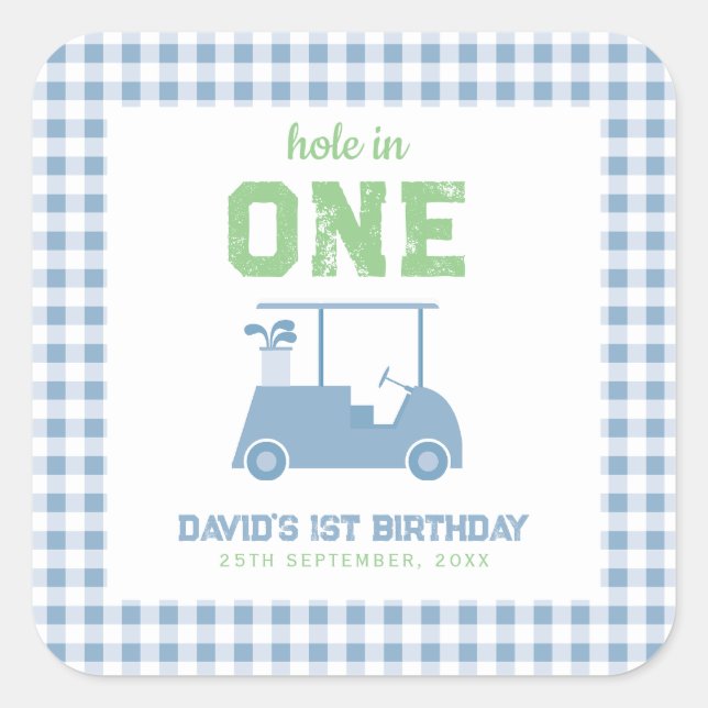Pegatina Cuadrada Hole in One Par Tee Boy 1st Birthday (Anverso)
