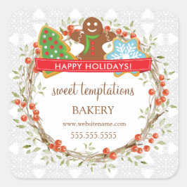 Pegatina Cuadrada Holiday Berry Wreath Navidades Cookie Square Stick
