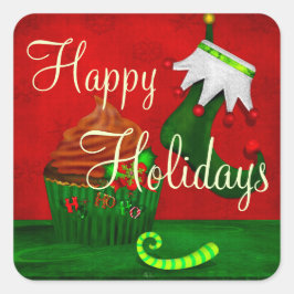 Pegatina Cuadrada Holiday Cupcake Whimsey PERSONALIZADO