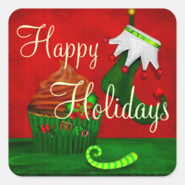 Pegatina Cuadrada Holiday Cupcake Whimsey PERSONALIZADO