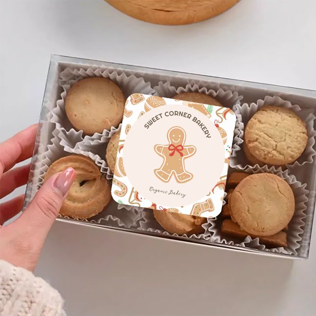 Pegatina Cuadrada Holiday Gingerbread Bakery Xmas Promo (Holiday Gingerbread Bakery Xmas Promo Square Sticker)