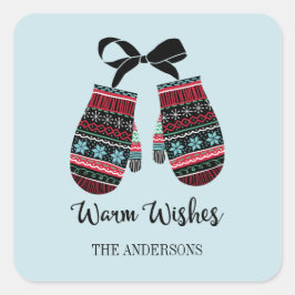 Pegatina Cuadrada Holiday Mittens Warm Wiers Christmas Sticker