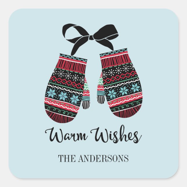 Pegatina Cuadrada Holiday Mittens Warm Wiers Christmas Sticker (Anverso)