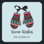 Pegatina Cuadrada Holiday Mittens Warm Wiers Christmas Sticker<br><div class="desc">Personalice el texto personalizado anterior. Puede encontrar elementos de coordinación adicionales en nuestra colección "Holiday Mittens Warm Wishes".</div>