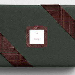 Pegatina Cuadrada Holiday plaid maroon to and from Christmas gift