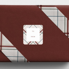 Pegatina Cuadrada Holiday plaid neutral to and from Christmas gift