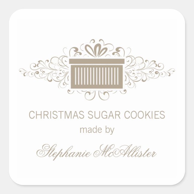 Pegatina Cuadrada Holiday Swirls Present Baking Pegatinas, Latte (Anverso)