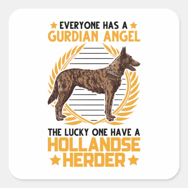 Pegatina Cuadrada Hollandse Herder Guardian Angle Sheepdog (Anverso)