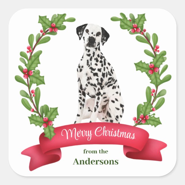Pegatina Cuadrada Holly Banner Navidades de perros Dalmatian (Anverso)