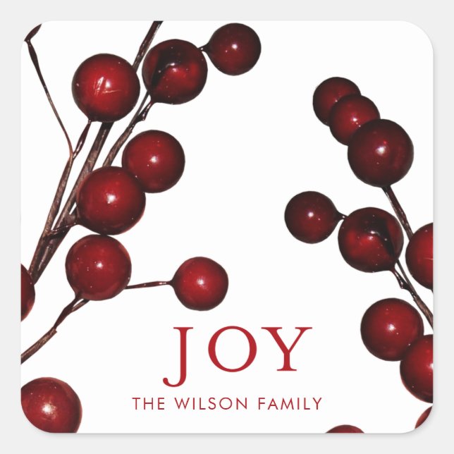 Pegatina Cuadrada Holly Berries Joy Navidades Holiday (Anverso)