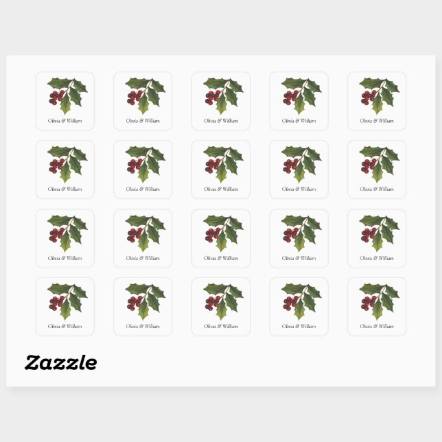 Pegatina Cuadrada Holly Holiday Wedding Stickers (Hoja)