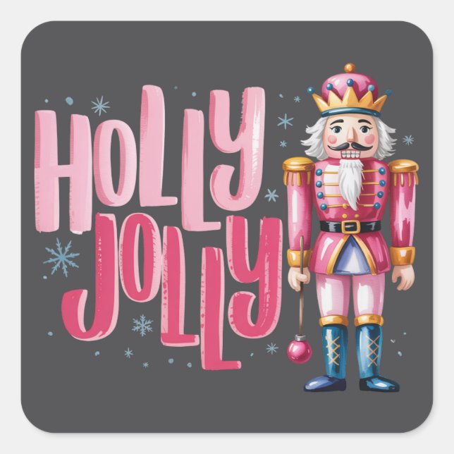 Pegatina Cuadrada Holly Jolly Nutcracker Navidades Coquette Preppy (Anverso)