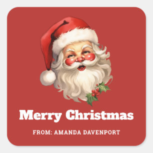 Pegatina Cuadrada Holly Jolly Santa Claus Navidades de estilo retro