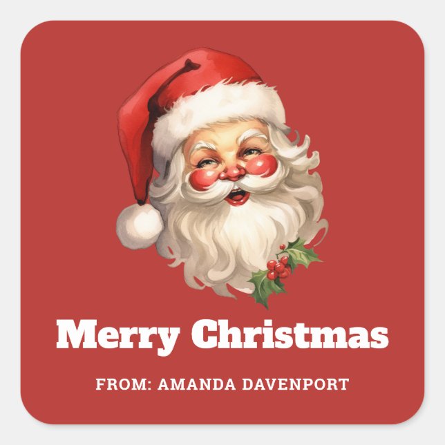 Pegatina Cuadrada Holly Jolly Santa Claus Navidades de estilo retro (Anverso)