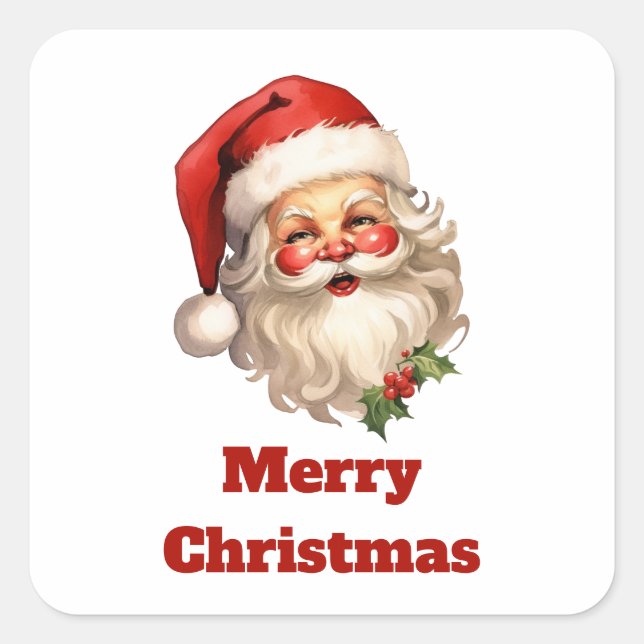Pegatina Cuadrada Holly Jolly Santa Claus Navidades de estilo retro (Anverso)