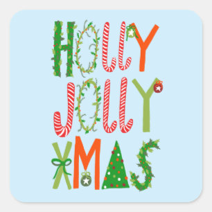 Pegatina Cuadrada HOLLY JOLLY XMAS Dulces Navidades
