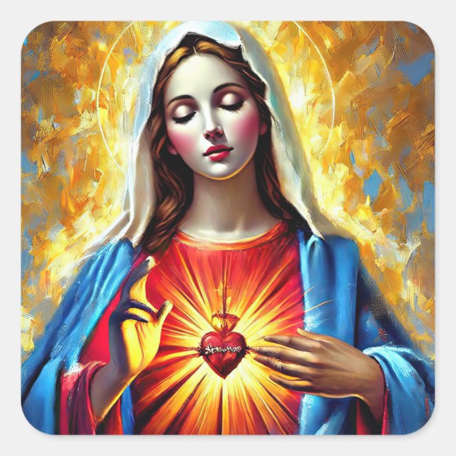 Pegatina Cuadrada Holly Mary Maria Madonna Mariana Virgin Mary (Anverso)