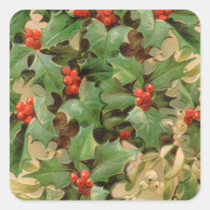 Pegatina Cuadrada Holly Tree Navidades Holiday Vintage