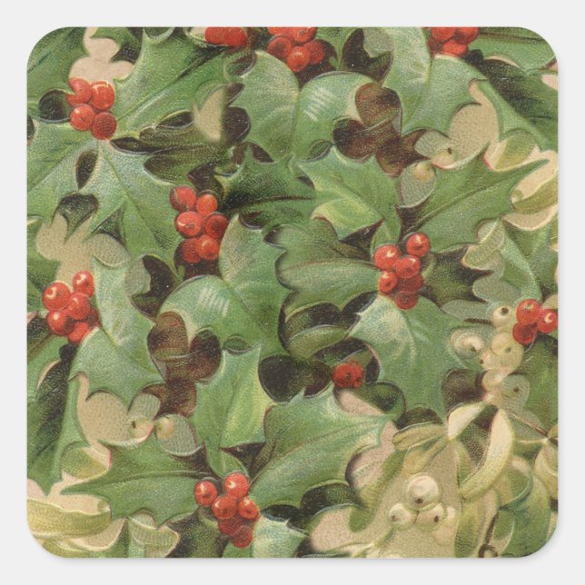 Pegatina Cuadrada Holly Tree Navidades Holiday Vintage (Anverso)