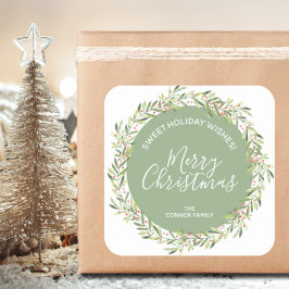 Pegatina Cuadrada Holly Wreath Navidades de vacaciones caseras