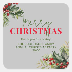 Pegatina Cuadrada Holly y Pine sobre los Navidades griegos favorecen