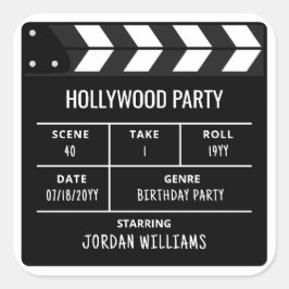 Pegatina Cuadrada Hollywood Party Stickers, Custom Birthday