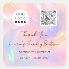 Pegatina Cuadrada Holografía de la tienda en línea con el logotipo Q