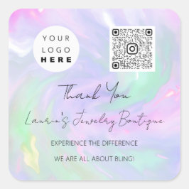 Pegatina Cuadrada Holografía de la tienda en línea con el logotipo Q