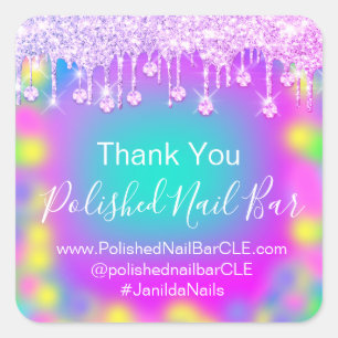 Pegatina Cuadrada Holografía Gracias Diamond Drin Nails Pink calient
