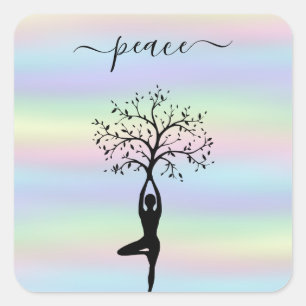 Pegatina Cuadrada Holografía moderna, yoga de la paz