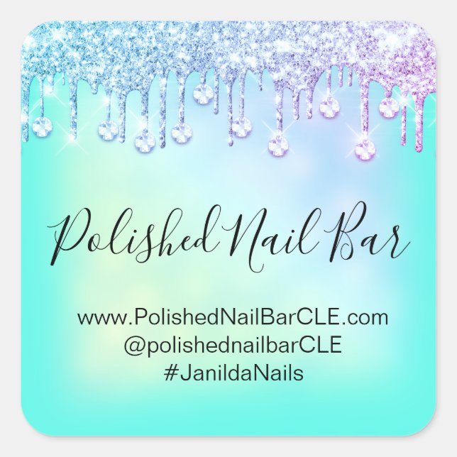 Pegatina Cuadrada Holográfica Mint Blue Diamond Dris Nail Pink (Anverso)