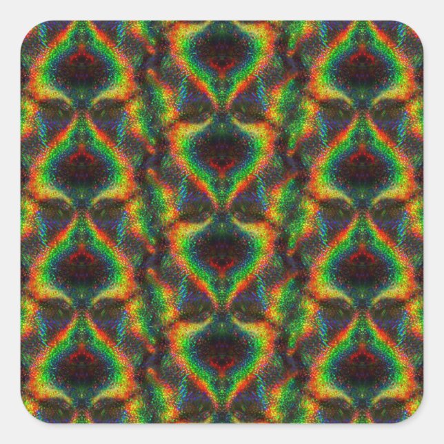 Pegatina Cuadrada Holográfico brillante Ilustración arcoiris hoja Pu (Anverso)