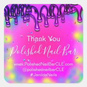 Pegatina Cuadrada Holograma Gracias Boutique Drip Nails Hot Pink