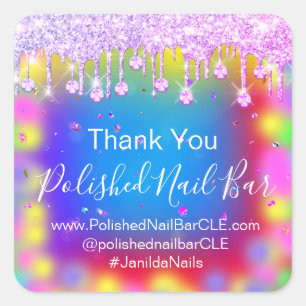 Pegatina Cuadrada Holograma Gracias Diamond Drin Nails Azul caliente