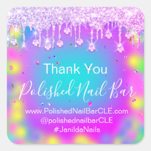 Pegatina Cuadrada Holograma Gracias Diamond Drip Nails Hot PinkVIP