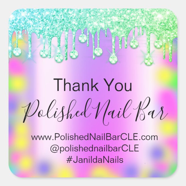 Pegatina Cuadrada Holograma Gracias Diamond Drits Nail Hot Pink (Anverso)